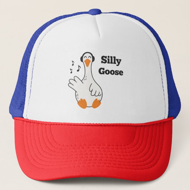 Silly Goose Wearing Headphones – Cute Funny Goose Trucker Hat (Front)