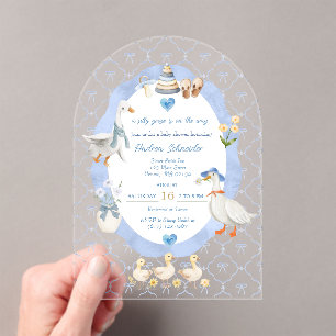 Silly Goose Whimsical Bow Baby Boy Shower Acrylic Invitations
