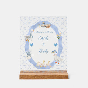 Silly Goose Whimsical Bow Baby Boy Shower Acrylic Sign