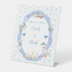 Silly Goose Whimsical Bow Baby Boy Shower Pedestal Sign