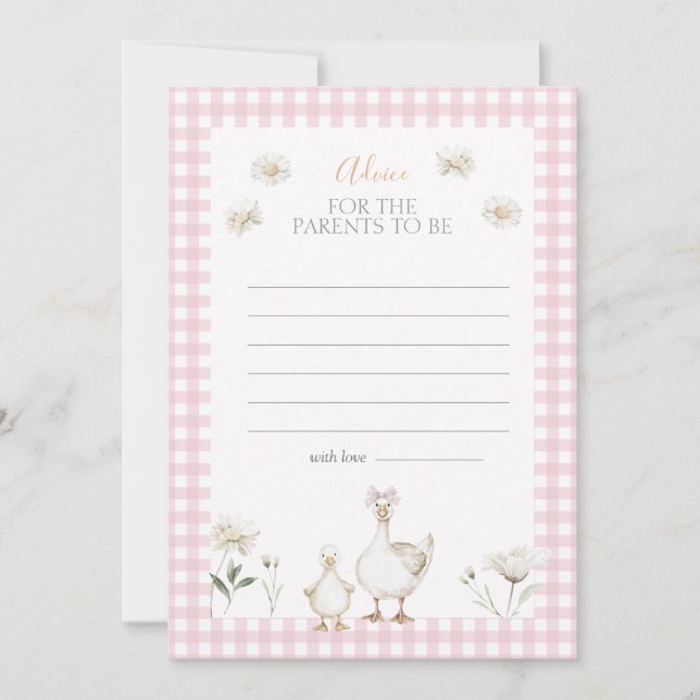 Silly Goose Whimsical Pink Baby Shower Advice Card (Front)