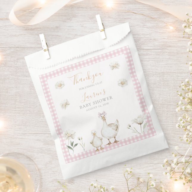 Silly Goose Whimsical Pink Bow Baby Girl Shower Favour Bag (Clipped)