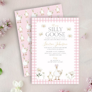 Silly Goose Whimsical Pink Bow Baby Girl Shower Invitation