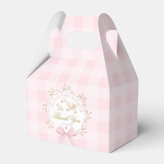 Silly Goose Whimsical Pink Gingham Baby Shower Favor Box (Front Side)
