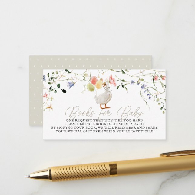 Silly Goose Wildflower Floral Baby Book Request Enclosure Card (Front/Back In Situ)