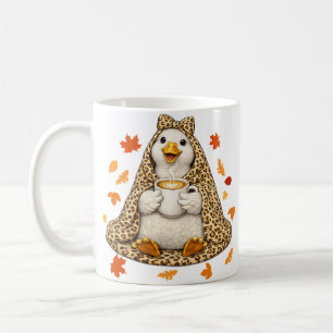 Silly Goose Wrapped in Leopard Blanket with Coffee Mug