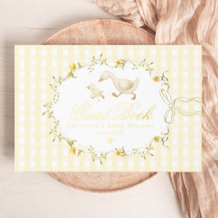 Silly Goose Yellow Gingham Whimsical Baby Shower Guest Book