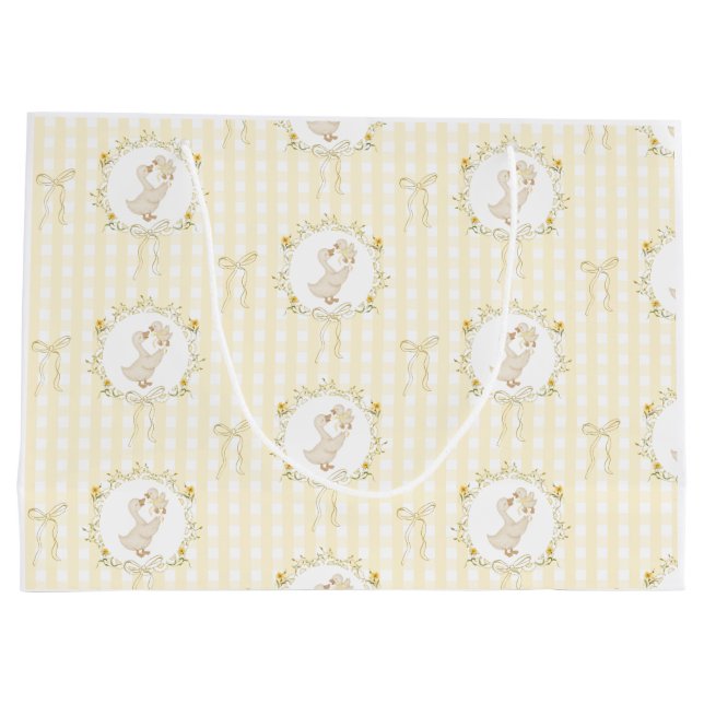 Silly Goose Yellow Gingham wildflower Baby Shower Large Gift Bag (Back)