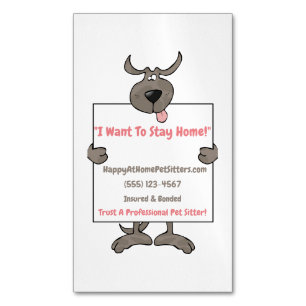 Silly Grey Dog Holding Picket Sign Pet Sitter Magnetic Business Card