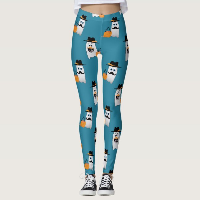 Silly Halloween Ghost Wants Your Candy pattern Leggings (Front)