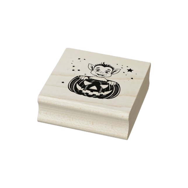 Silly Halloween Gremlin Hiding In Pumpkin Rubber Stamp (Stamp)
