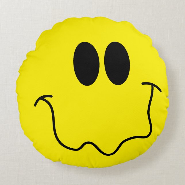 Silly Happy Yellow Funny Face Round Pillow (Front)