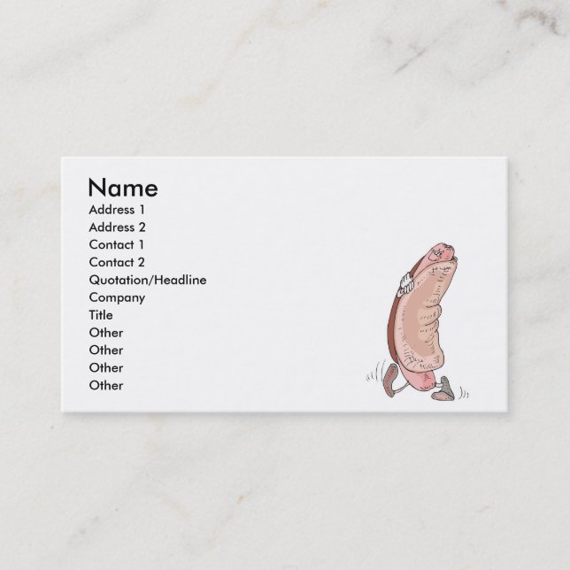 silly hot dog in bun cartoon character business card (Front)