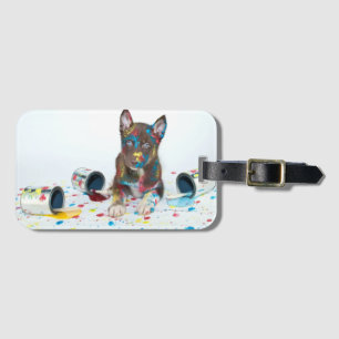 Silly Husky Puppy got into Paint Buckets Luggage Tag