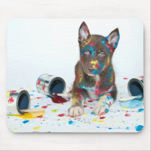 Silly Husky Puppy got into Paint Buckets Mouse Pad