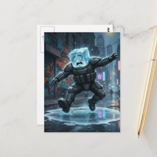 Silly icecube falling on ice postcard