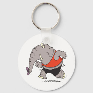 silly jogger jogging elephant cartoon keychain