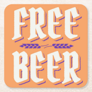 Silly & Kitschy FREE BEER Square Paper Coaster