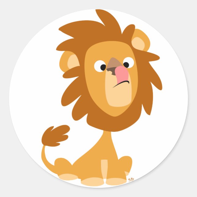 Silly Lion! cartoon round sticker (Front)