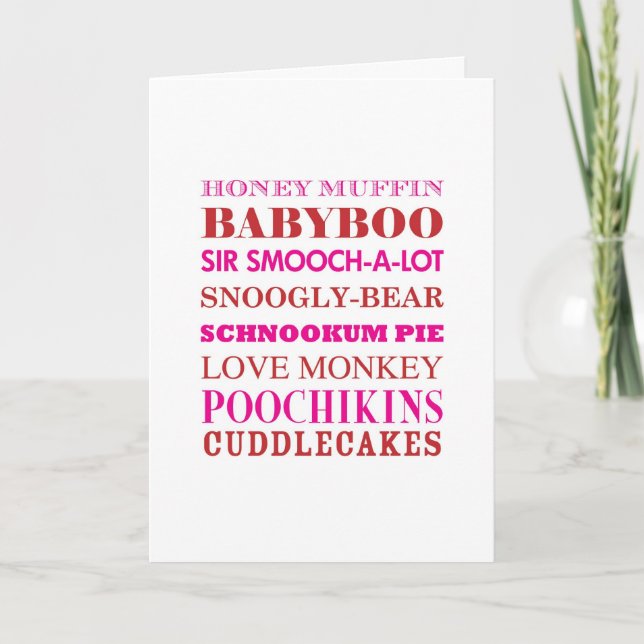 Silly Love Nicknames Valentine Holiday Card (Front)