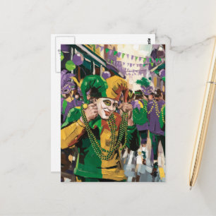 Silly Mardi Gras Happy Jester Postcard