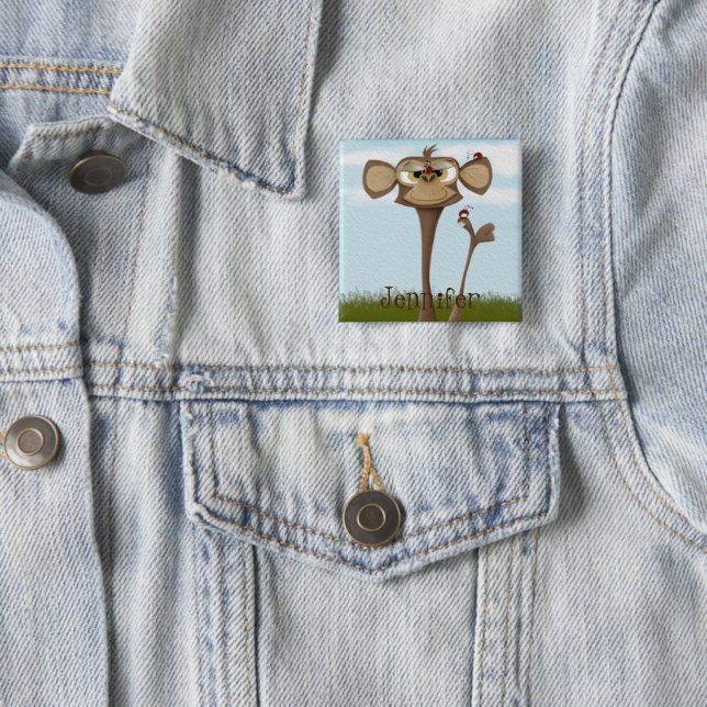 Silly Monkey and Ladybugs 2 Inch Square Button (In Situ)