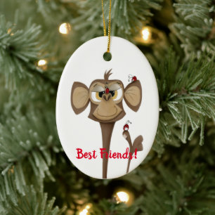 Silly Monkey and Ladybugs Ceramic Ornament