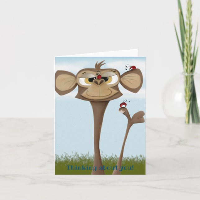 Silly Monkey and Ladybugs Note Card (Front)