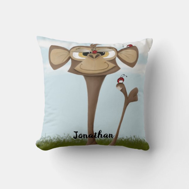 Silly Monkey and Ladybugs Throw Pillow (Front)