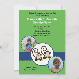Silly Monkey GREEN Photo Birthday Invitation 5x7