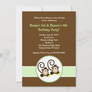 Silly Monkey tendance 2 enfants Invitation anniver