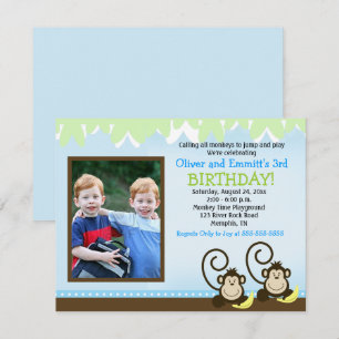 Silly Monkey Twins Photo Anniversaire Invitation