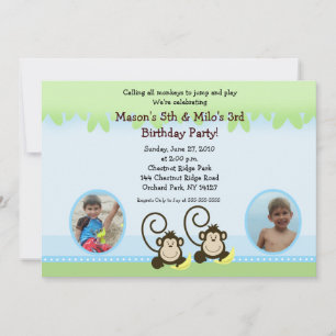 Silly Monkey Twins Photo Anniversaire Invitation