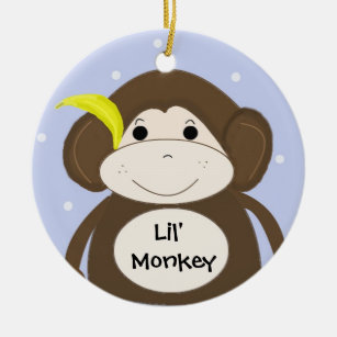 Silly Monkey with a Banana in his Ear Ceramic Ornament