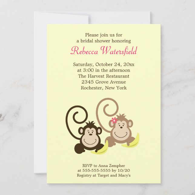 Silly Monkeys 5x7 Invitation de douche nuptiale (Devant)