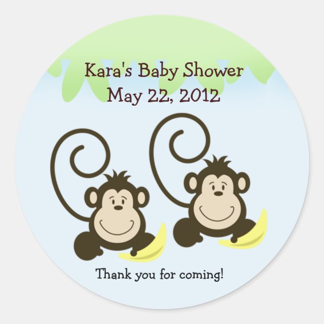 SILLY MONKEYS TWINS Baby Shower Favour Sticker (Front)