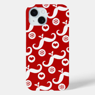 Silly Moustache Funny Santa Face Snowflake Holiday iPhone 15 Case