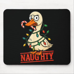 Silly Naughty Goose Christmas Tree Lights Santa Ha Mouse Pad