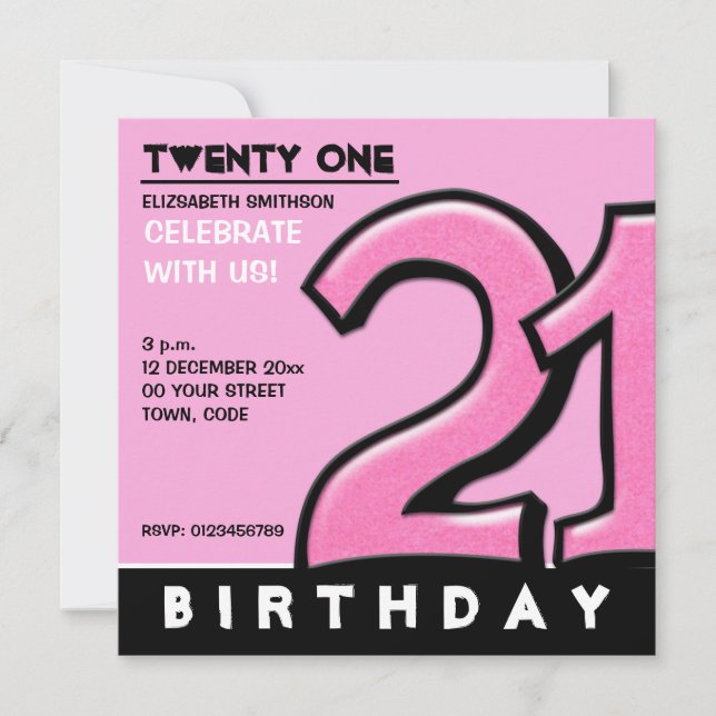 Silly Number 21 pink Birthday Party Invitation (Front)