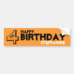 Silly Number 4 orange Birthday Bumper Sticker