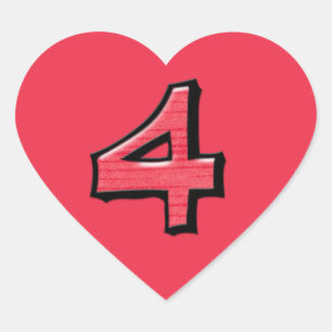 Silly Number 4 red Heart Sticker