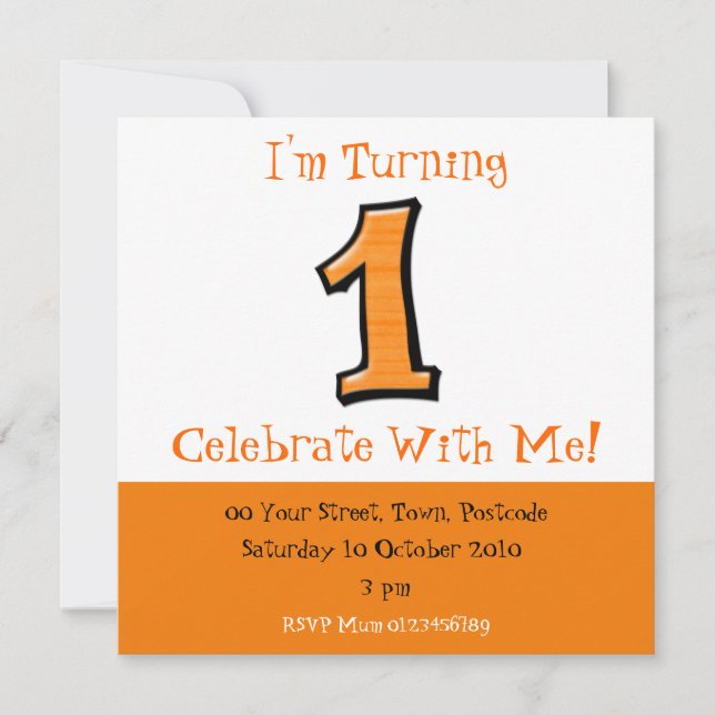 Silly Numbers 1 orange Birthday Invitation (Front)