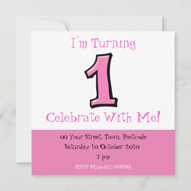 Silly Numbers 1 pink 1st Birthday Invitation (Front)