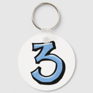Silly Numbers 3 blue Keychain