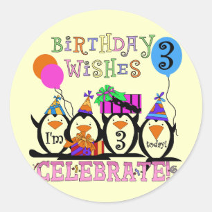 Silly Penguins 3rd Birthday Tshirts and Gifts Classic Round Sticker