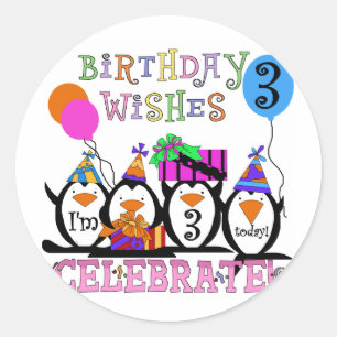 Silly Penguins 3rd Birthday Tshirts and Gifts Classic Round Sticker