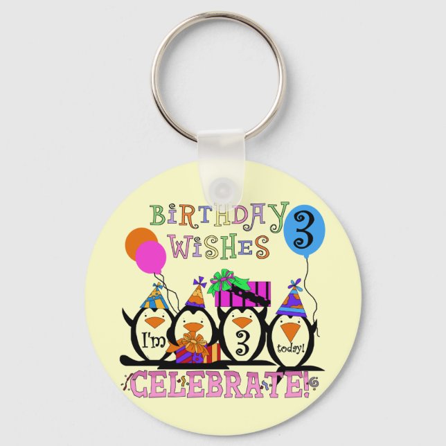 Silly Penguins 3rd Birthday Tshirts and Gifts Keychain (Front)