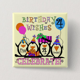Silly Penguins 4th Birthday T-shirts and Gifts 2 Inch Square Button