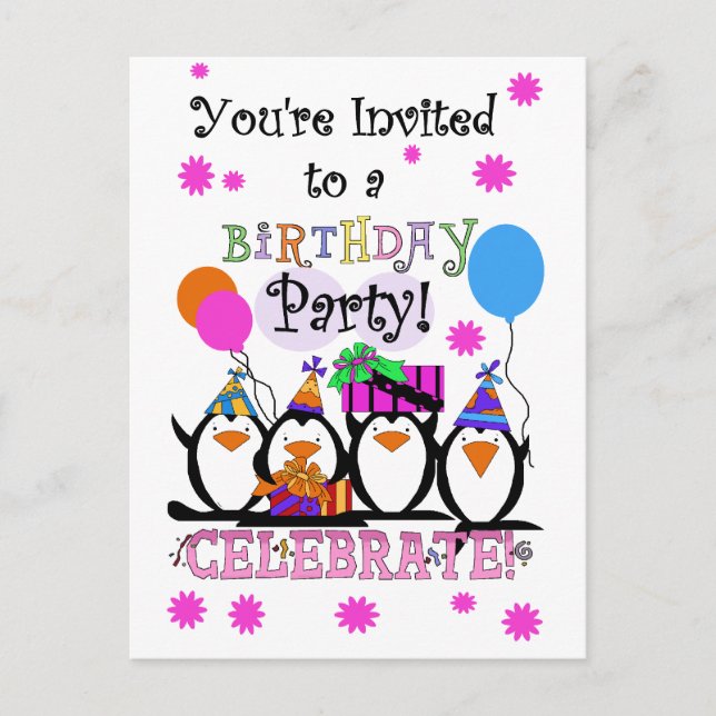 Silly Penguins Birthday Cards and Invitations (Front)