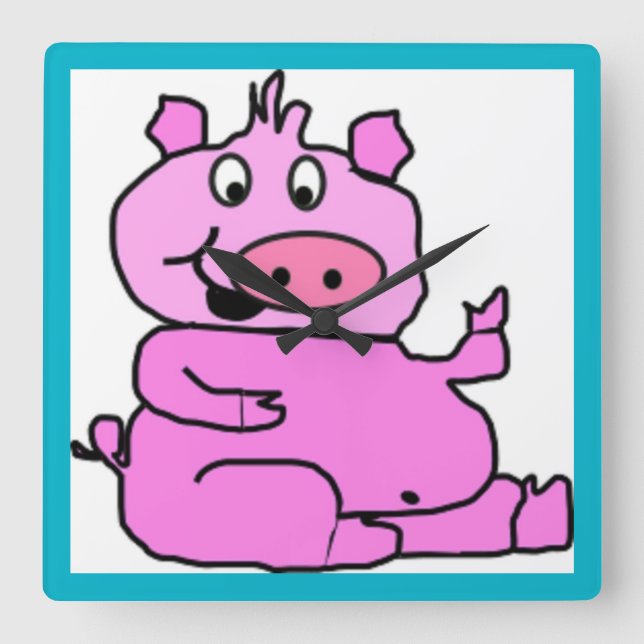 SILLY PIGGY SQUARE WALL CLOCK (Front)
